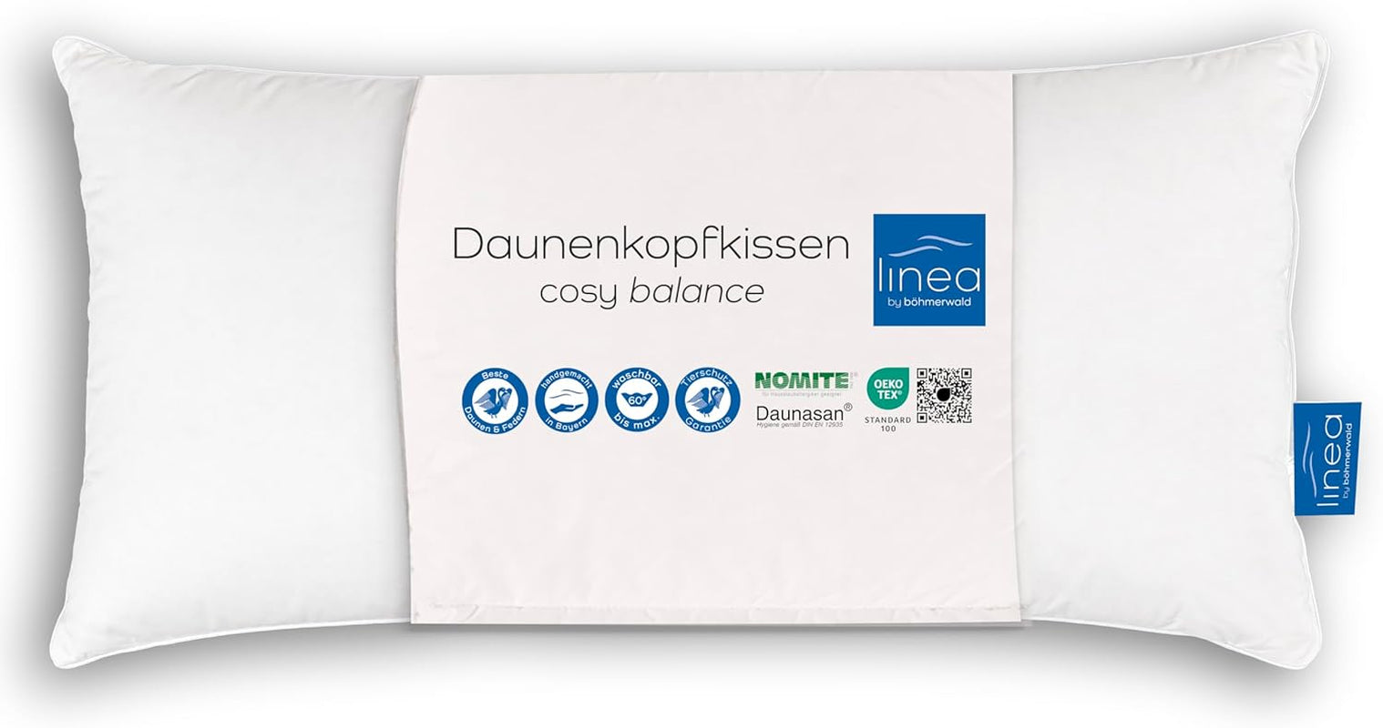 LINEA by Böhmerwald - Mysigt - Högkvalitativ balanskudde, 40X80, 70% klass 1 fjädrar, 30% nytt dun, lämplig för allergier, tvättbar upp till 60°C, tillverkad i Tyskland Naty Shop standardkuddar Standardtitel