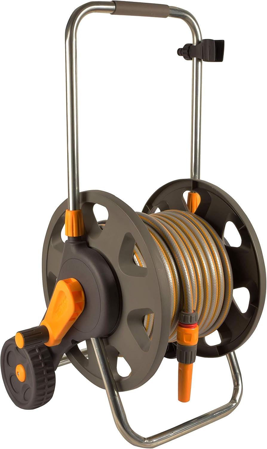 HOZELOCK - Slangupprullare Plus 50 M (Ø 12,5 mm) monterad: Max kapacitet 60 m, stabil och robust för allmänt bruk, monterad med 50 m slang, 1 sprutmunstycke + kopplingar [2435R0000]