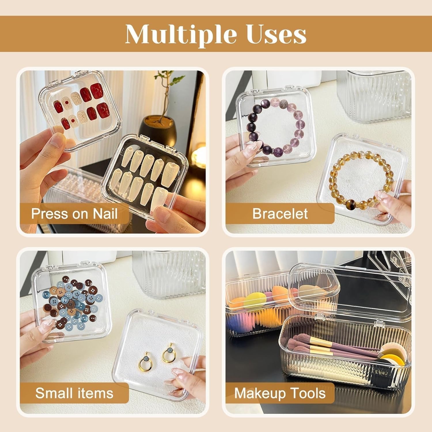 INMORVEN Nail Storage Box Set - 14 genomskinliga spiklådor + 1 stor ask och 60 självhäftande skivor - Idealisk för förvaring av lösnaglar, gelnageltillbehör och nagellack (14 stycken i ett lager)
