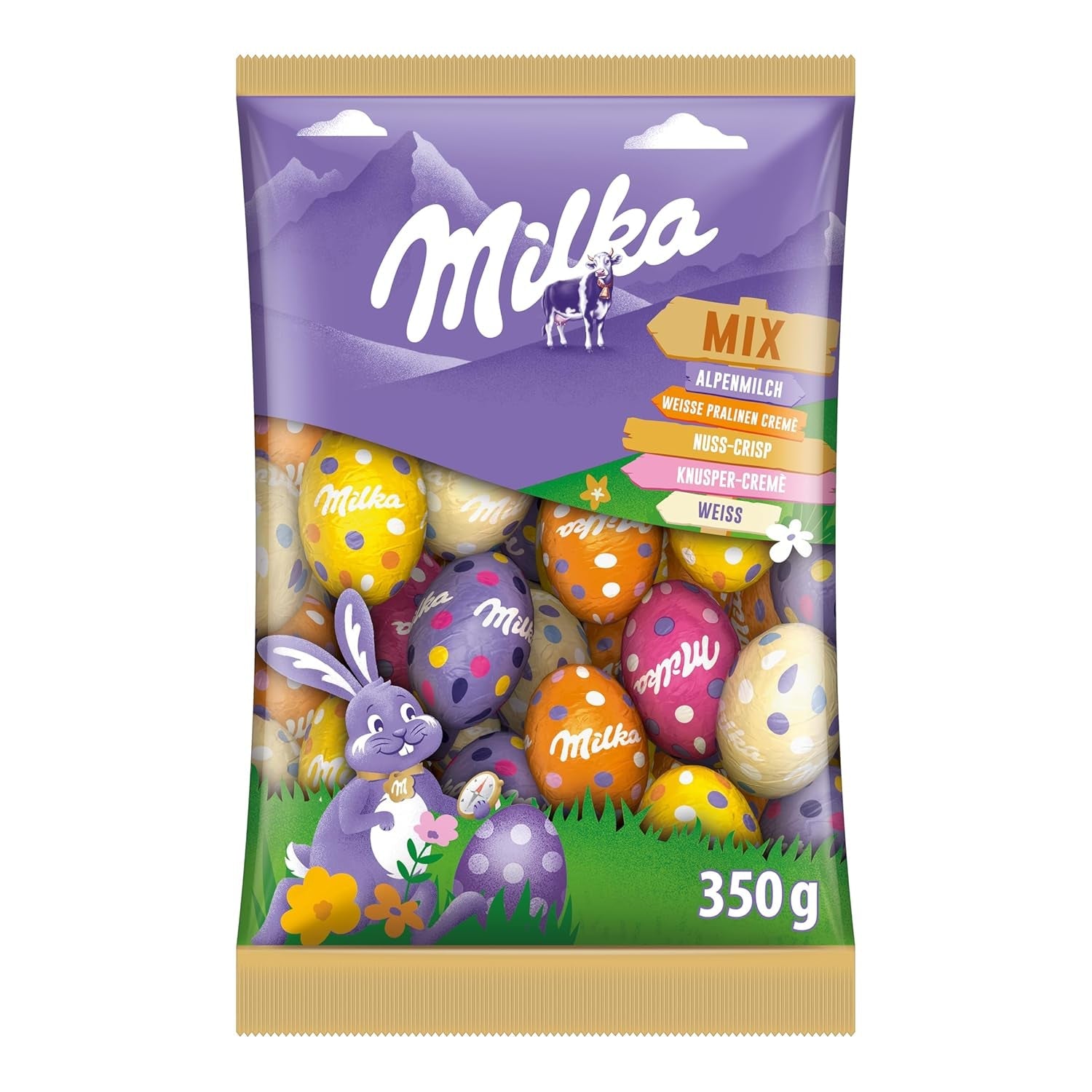 Mix för Milka-ägg - Färgglad mix av fyllda chokladägg till påsk, i fem varianter - 350g