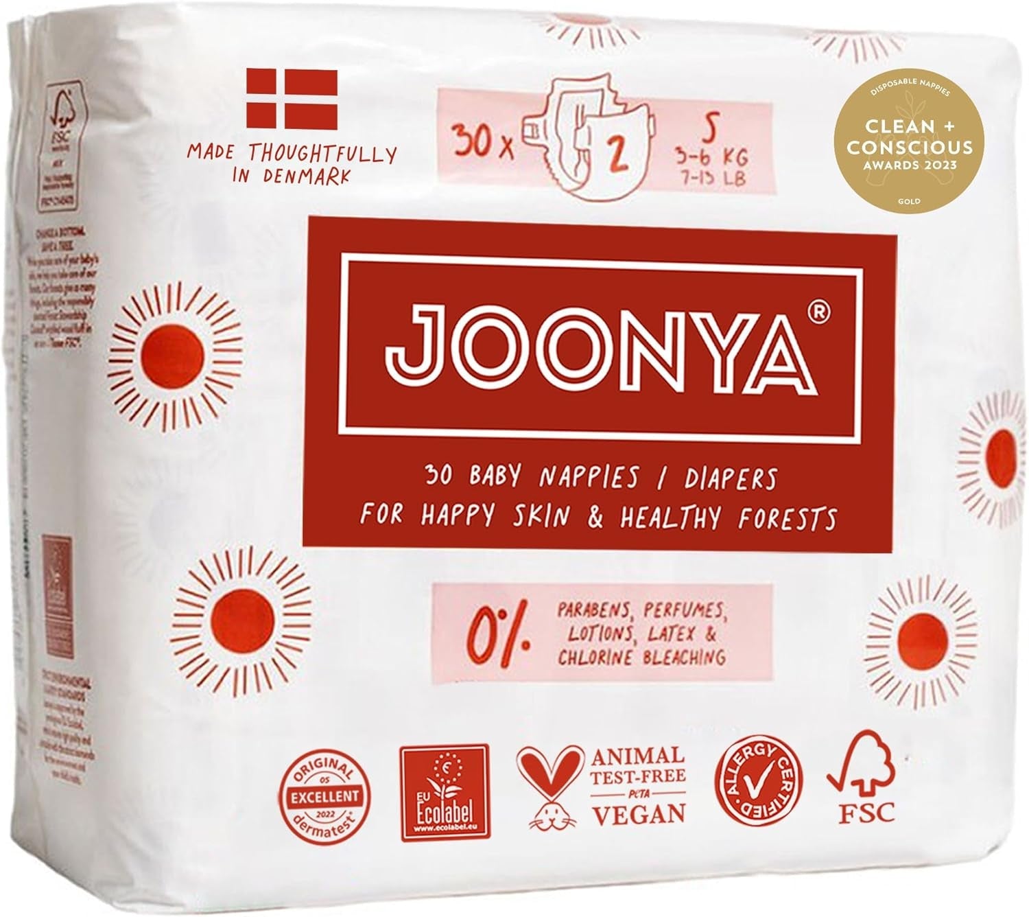 Babyblöjor, storlek 3M (4-8 kg) - 1 påse med 28 - Inga skadliga ämnen, miljövänlig, högabsorberande, lämplig för nattbruk, ultratunn och mjuk - Tillverkad i Danmark