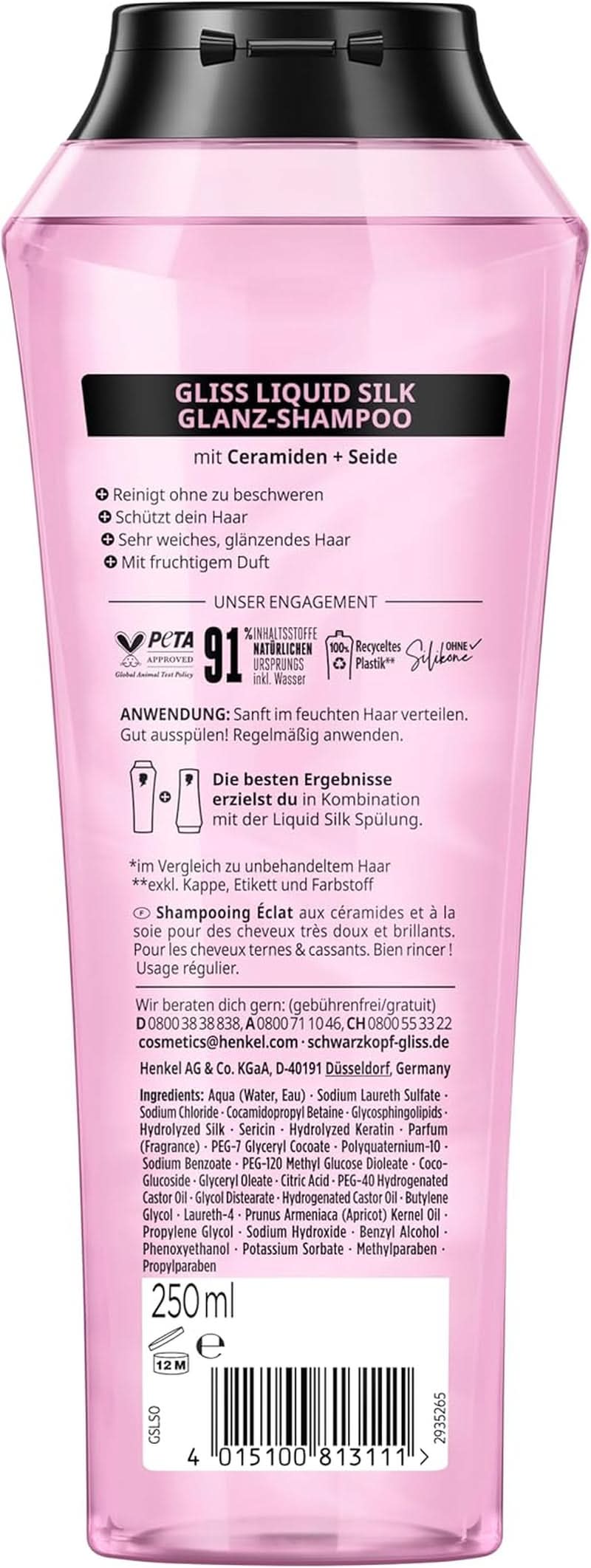 Gliss Shampoo Liquid Silk (250 ml), för ömtåligt och tråkigt hår Dusch och bad Naty Shop