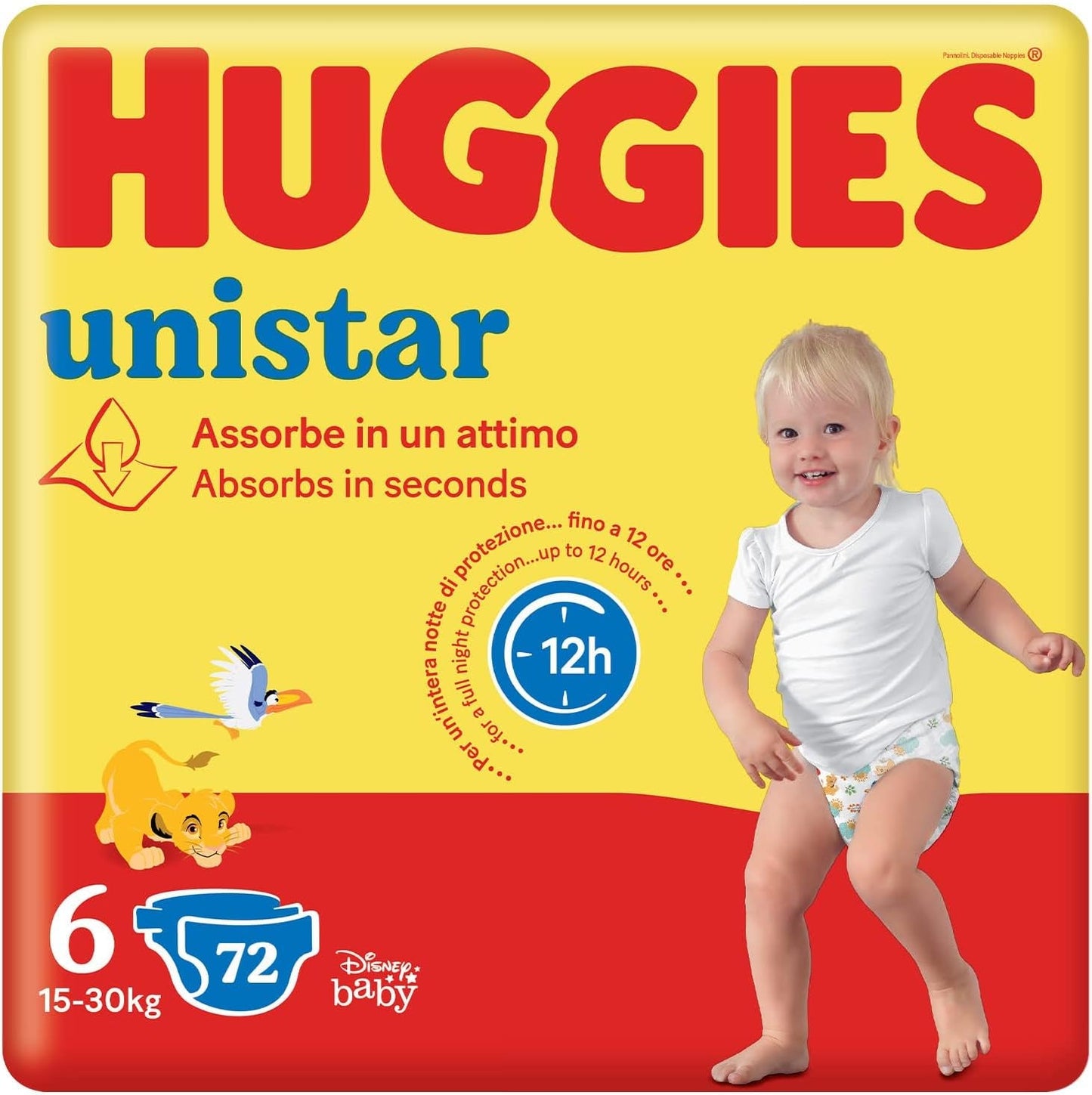 Huggies Unistar blöjor, storlek 4 (7-14 kg), förpackning med 128 blöjor (basic)