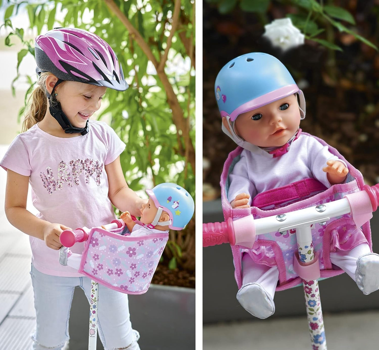 Simba 105560018 - Nyfödd cykelsits med bälte, docktillbehör, tygsits, säkerhetsbälte, kardborrstyre, för 30-43 cm dockor, 3+