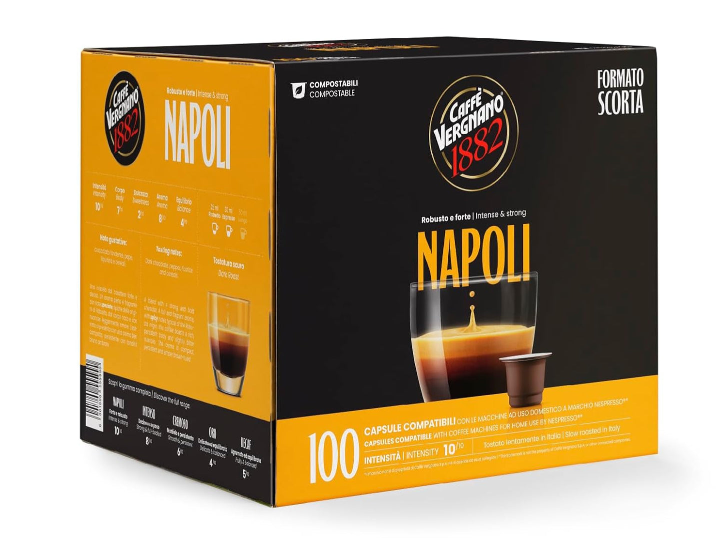Caffè Vergnano 1882 - Èspressokompostierbare Kaffeekapseln, Kompatible Mit Nespresso, Neapel - Packung Enthält 100 Kapseln