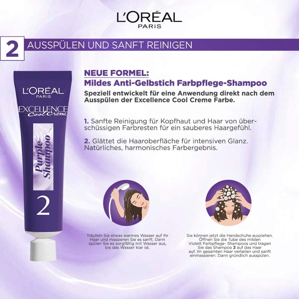 L'Oréal Paris Permanent hårfärgning med ultra coolt färgresultat, 100 % täckning av grått hår, satt med färg, schampo och vårdkräm, Excellence Cool Creme, nr 7.11 Ultra cool medium blond (blond) Naty Shop hårfärgning