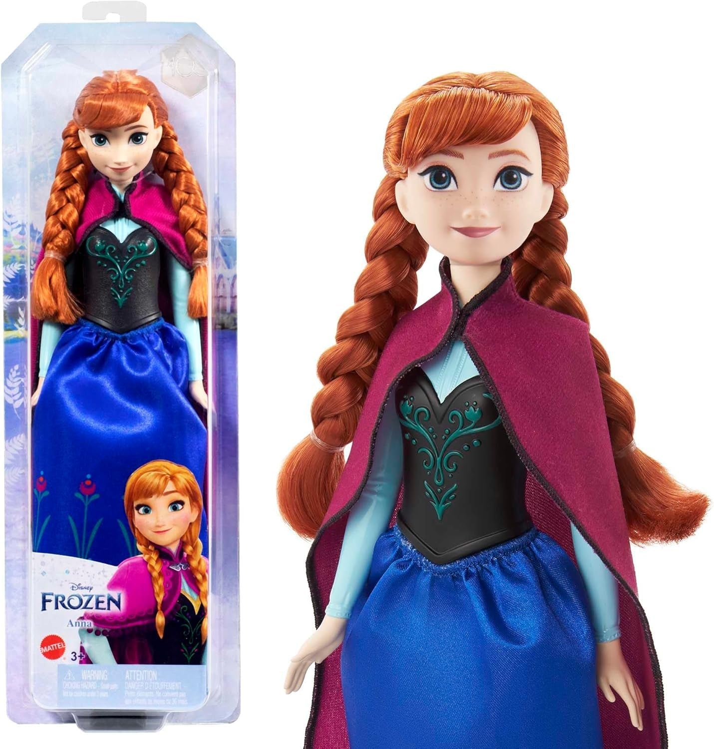 Mattel Disney Princess Anna docka, Ice Queen docka, kammat hår, mobil, i resedräkt, avtagbar keps, Disney presenter, 3 år gammal leksak, HLW49 Naty Shop Cap Dolls