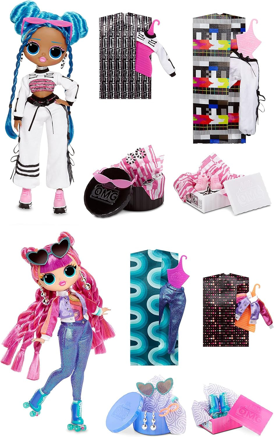 LOL Surprise OMG Fashion Doll 2er-Pack ROLLER CHICK & CHILLAX - Exklusive Puppen med 40 Überraschungen inkl. Outfits och accessoarer - 2-i-1 Verpackungs-Spielset - Serie 3 - Für Kinder ab 4 Jahren
