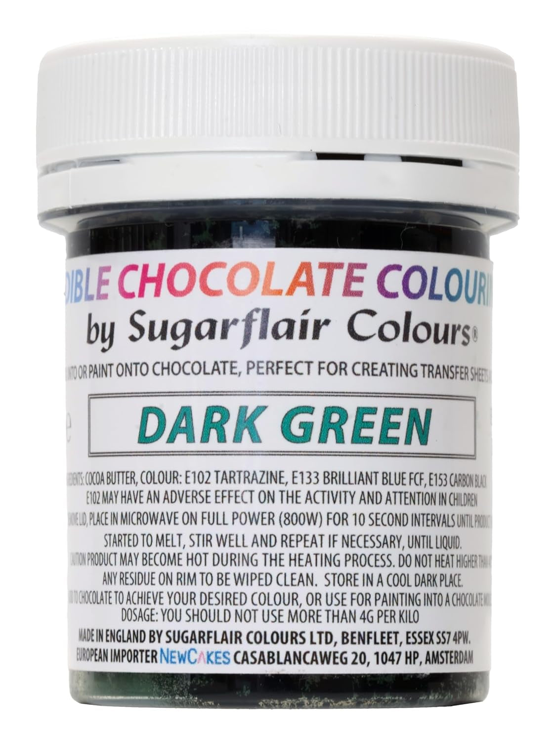 Matfärg Sugarflair Chocolate Matfärg för mörkgrön choklad - Färgat ekologiskt kakaosmör, chokladfärg för färgning av choklad, praliner - 35g