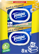 Tempo "Gentle & Caring" toalettservetter - Megapack - 16 paket med 42 våtservetter - Duo Pack - med naturlig kamomill - toalettpapper, dermatologiskt testad och neutral mot hudens Ph
