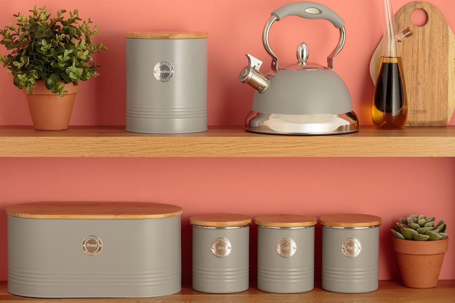 LIVING kollektion, kexburk med lock | pastellgrå | 3,4L förvaringsbox för kakor | kakburk i stål med lock | Bambu lufttäta förvaringsburkar med lock Naty Shop Food förvaringslådor
