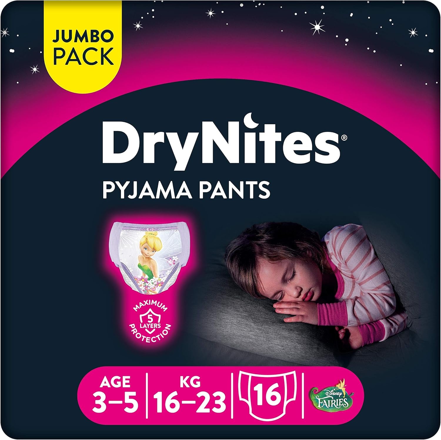 Huggies DryNites Nattkläder för tjejer, 3-5 år (16-23 kg), 2 x 16 st