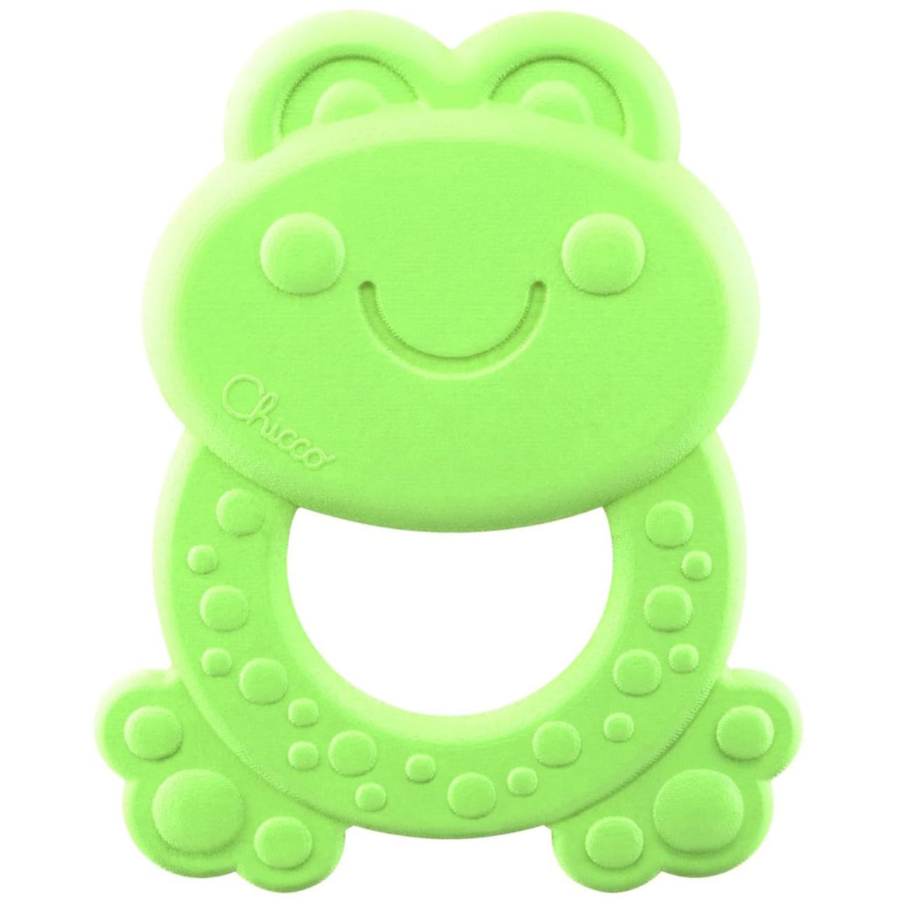 Chicco ECO+ Teething Ring Frog, Tandring för nyfödda med spikar, Tillverkad av mjuk bioplast, Bandleksak för nyfödda och barn från 3 till 18 månader