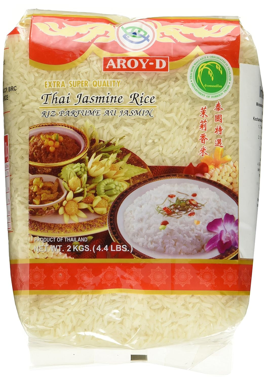 Aroy-D doftande ris, 100 % långkornigt ris, 1 paket (1 x 2 kg)
