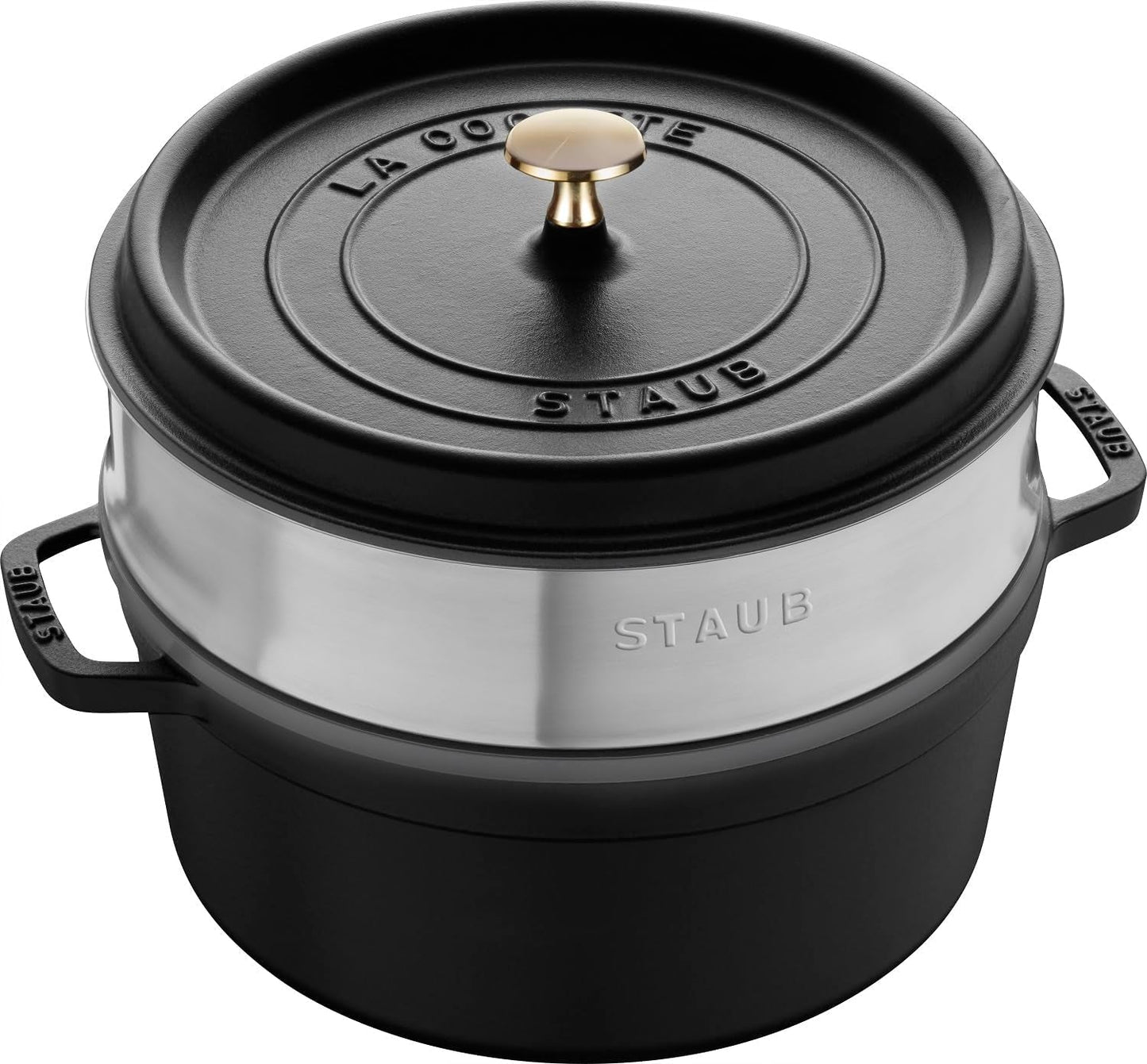 STAUB Gusseisen Bräter/Cocotte, Mit Dämpfeinsatz Aus Edelstahl, Rund 26 Cm, 5,2 L, Aromaregen Funktion Für Optimale Befeuchtung, Für Alle Herdarten Inkl. Induktion & Backofen, Kirschrot, Röta Formar och bakplåtar Naty Shop Schwarz