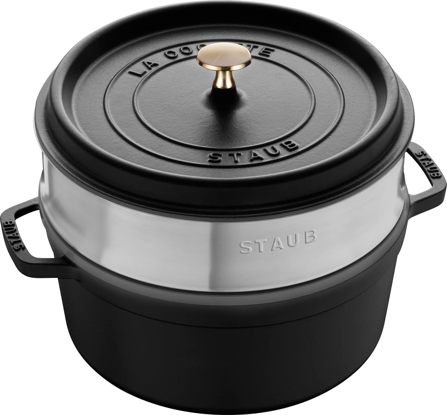 STAUB Gusseisen Bräter/Cocotte, Mit Dämpfeinsatz Aus Edelstahl, Rund 26 Cm, 5,2 L, Aromaregen Funktion Für Optimale Befeuchtung, Für Alle Herdarten Inkl. Induktion & Backofen, Kirschrot, Röta Formar och bakplåtar Naty Shop Schwarz