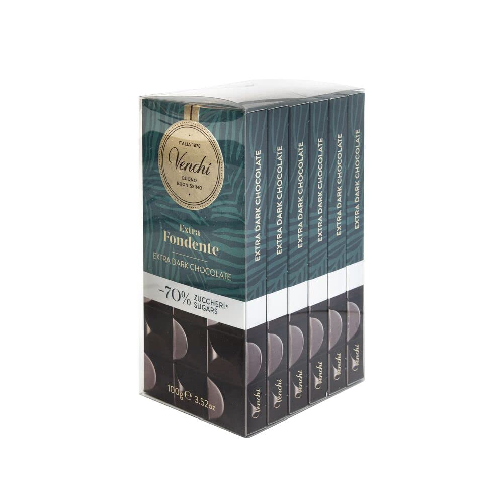 Venchi - Paket med 6 mörka chokladkakor med hasselnötter, 600g - Inget tillsatt socker - Inga konstgjorda sötningsmedel - Glutenfri - Vegansk - Presentidé