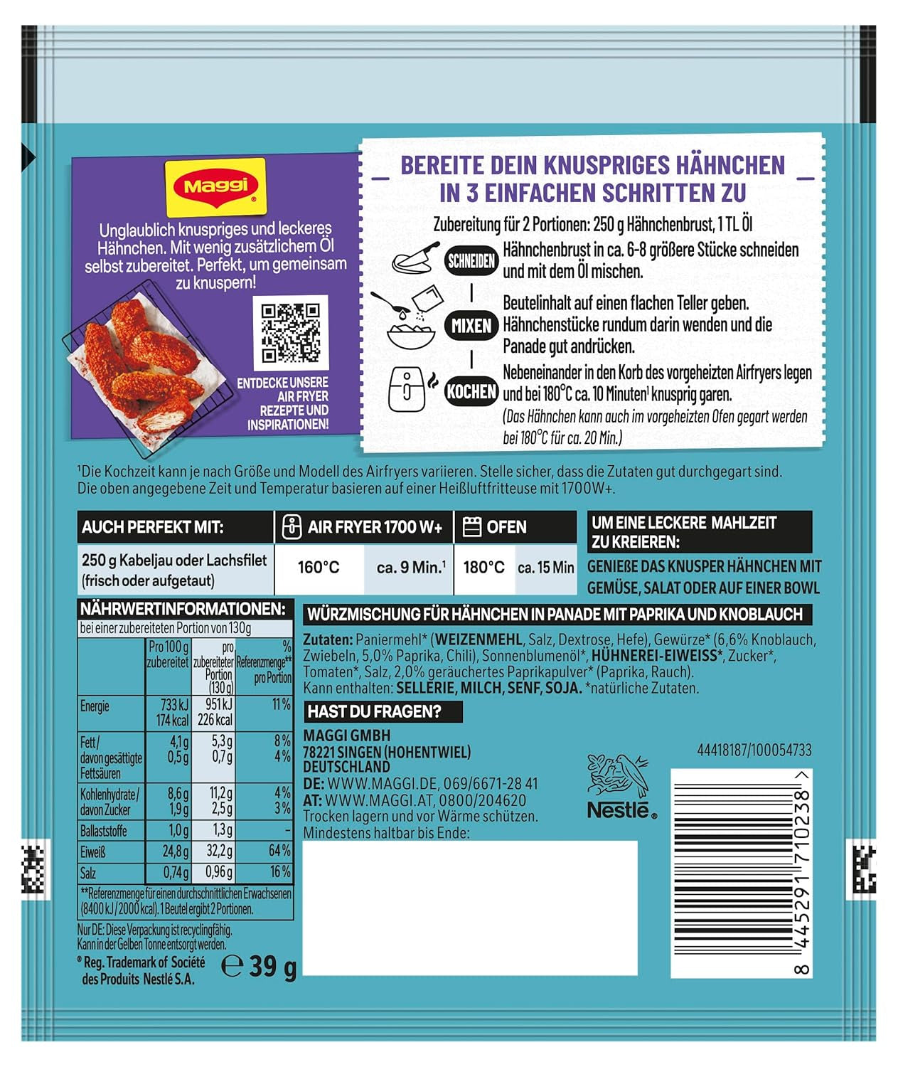 MAGGI Airfryer Knusper Hähnchen - Paprika und Knoblauch, 1er Pack (1 x 39g)