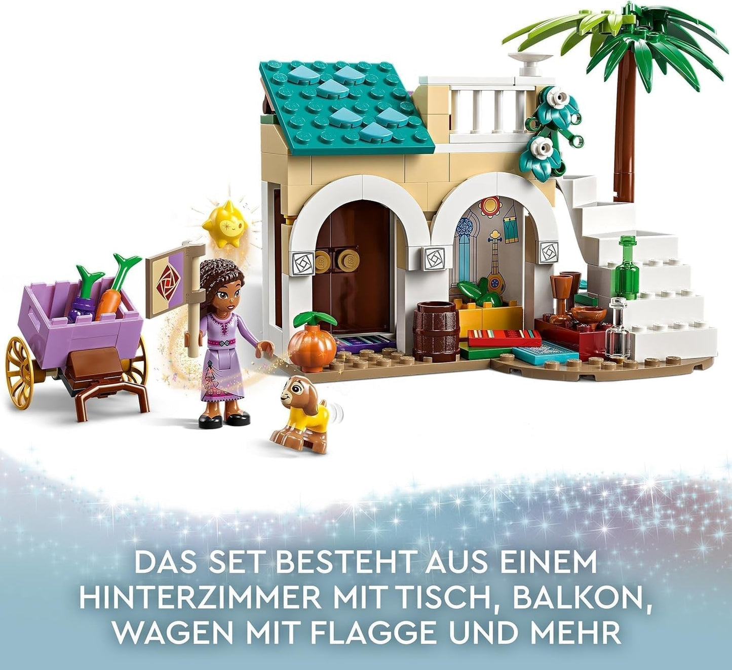 LEGO 43223 Disney Wish Asha i Rosas City, Önskefilmset med marknad, Asha Minidocka, Valentino som leksaksget och stjärnfigurer, Present till barn 6 år, Byggset för flickor och pojkar Besuche den LEGO-Store