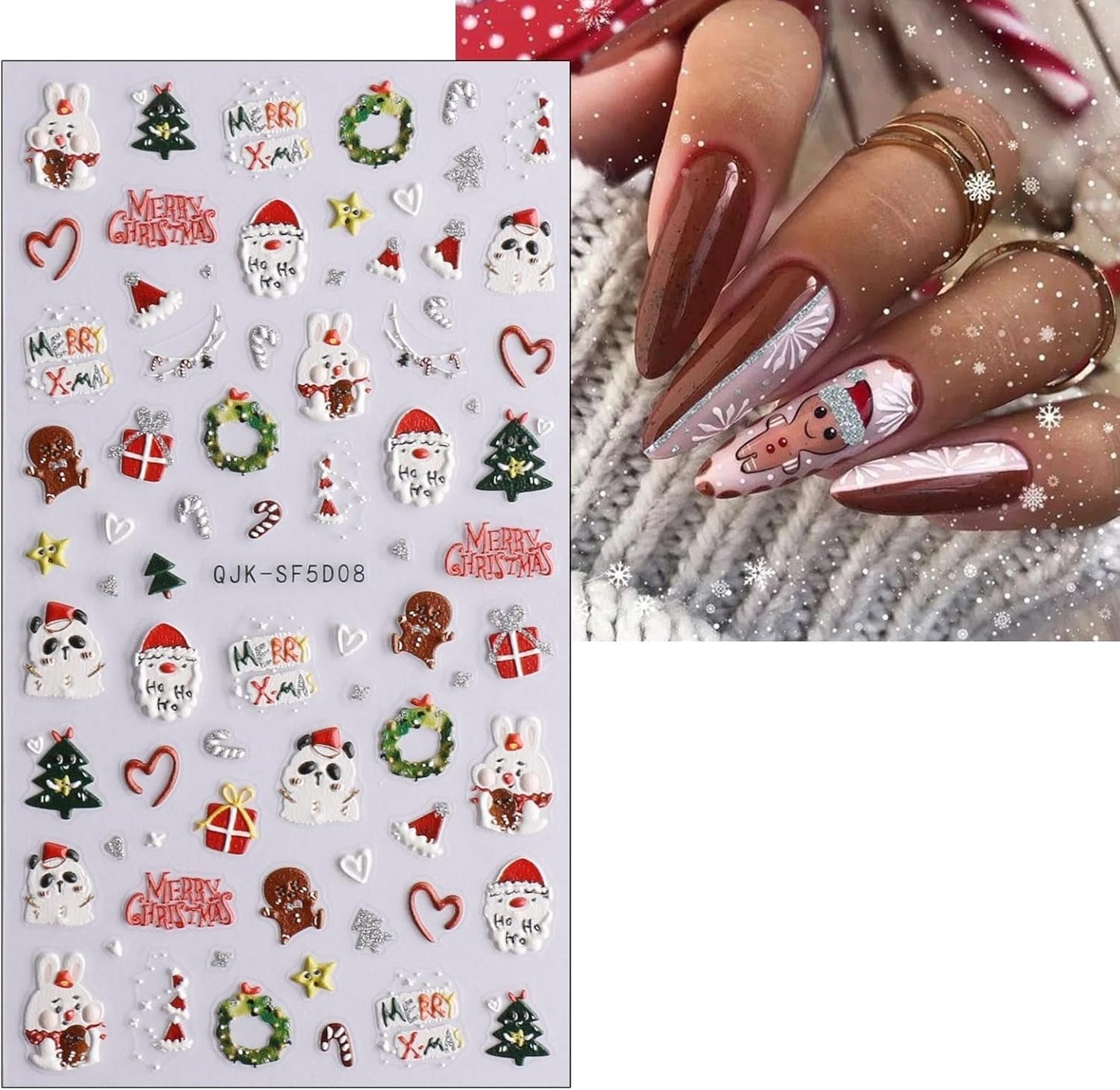 Jul 3D Nagelklistermärken 4 ark 5D Nagelklistermärken Stereoskopiska Nagelklistermärken Dekorationer Nageldesign Tillbehör
