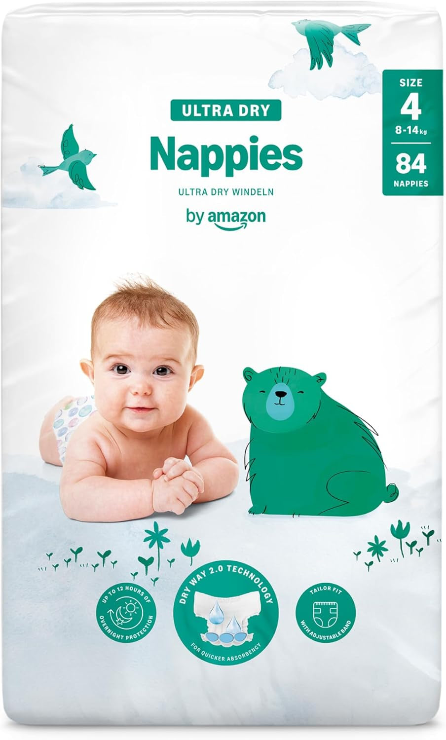 Amazon Ultra Dry blöjor, storlek 3 (4-9 kg) - månadslåda, vit, antal 172 (2 förpackningar om 86) (tidigare Mama Bear, identisk produkt)