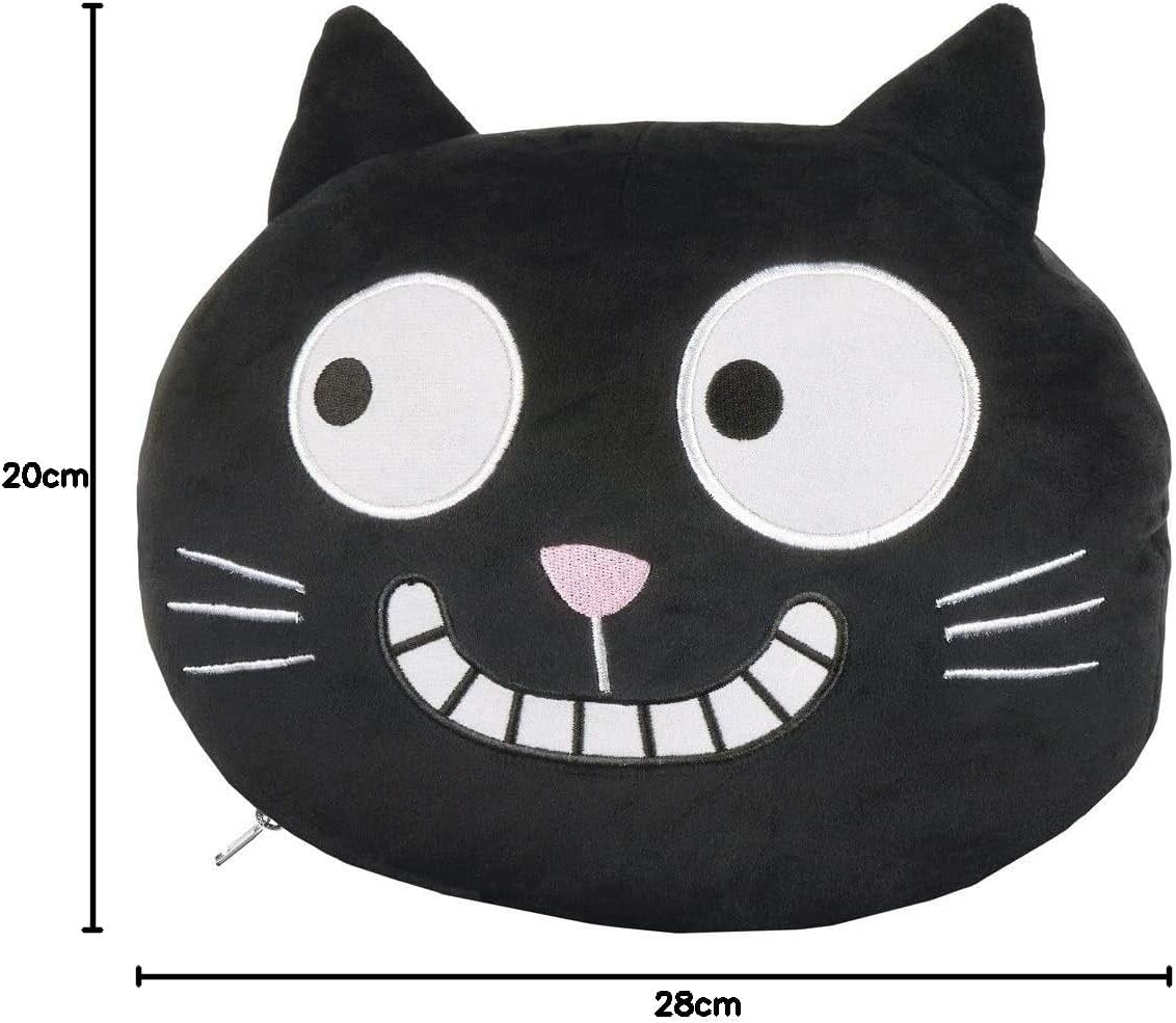 Moses nackkudde. Ed, katten | 2-i-1 nack- och huvudkudde för resor | Katt resekudde, 28 cm, Svart