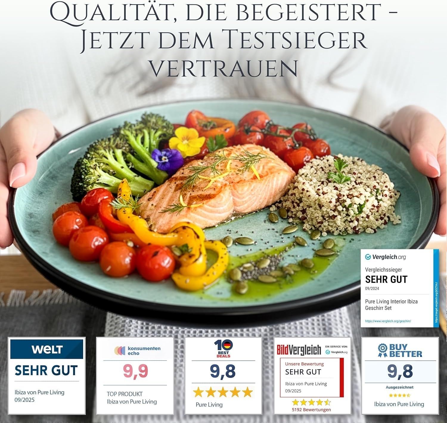 24-delat keramiskt matservis i stengods för 6, Ibiza-design, TESTVINNARE. Ett underbart medelhavsservis med skålar och tallrikar. Pure Living servisset, salviagrön.