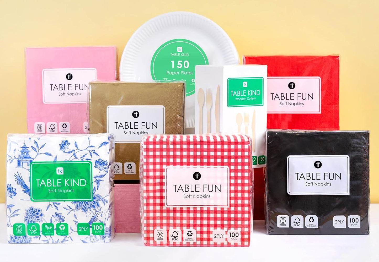 Table Kind 100 White Soft Napkins in Bulk, High Quality Napkins for Party, Catering and Daily Use, FSC, Sustainable and Recyclable, Made in EU | 2Ply | 33 cm