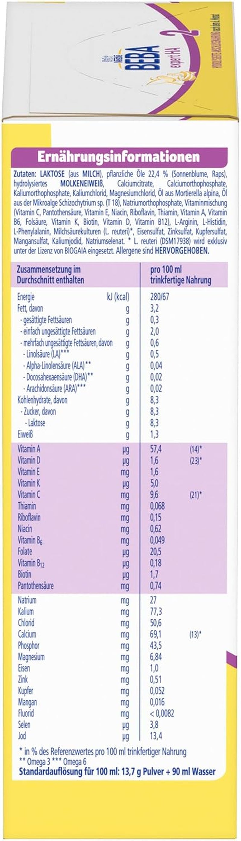 BEBA Expert HA 2 Tillskottsmjölk efter 6 månader, barnmat med hydrolyserat protein, endast laktos, palmoljefri, förpackning om 6 (6 x 550 g) Naty Shop