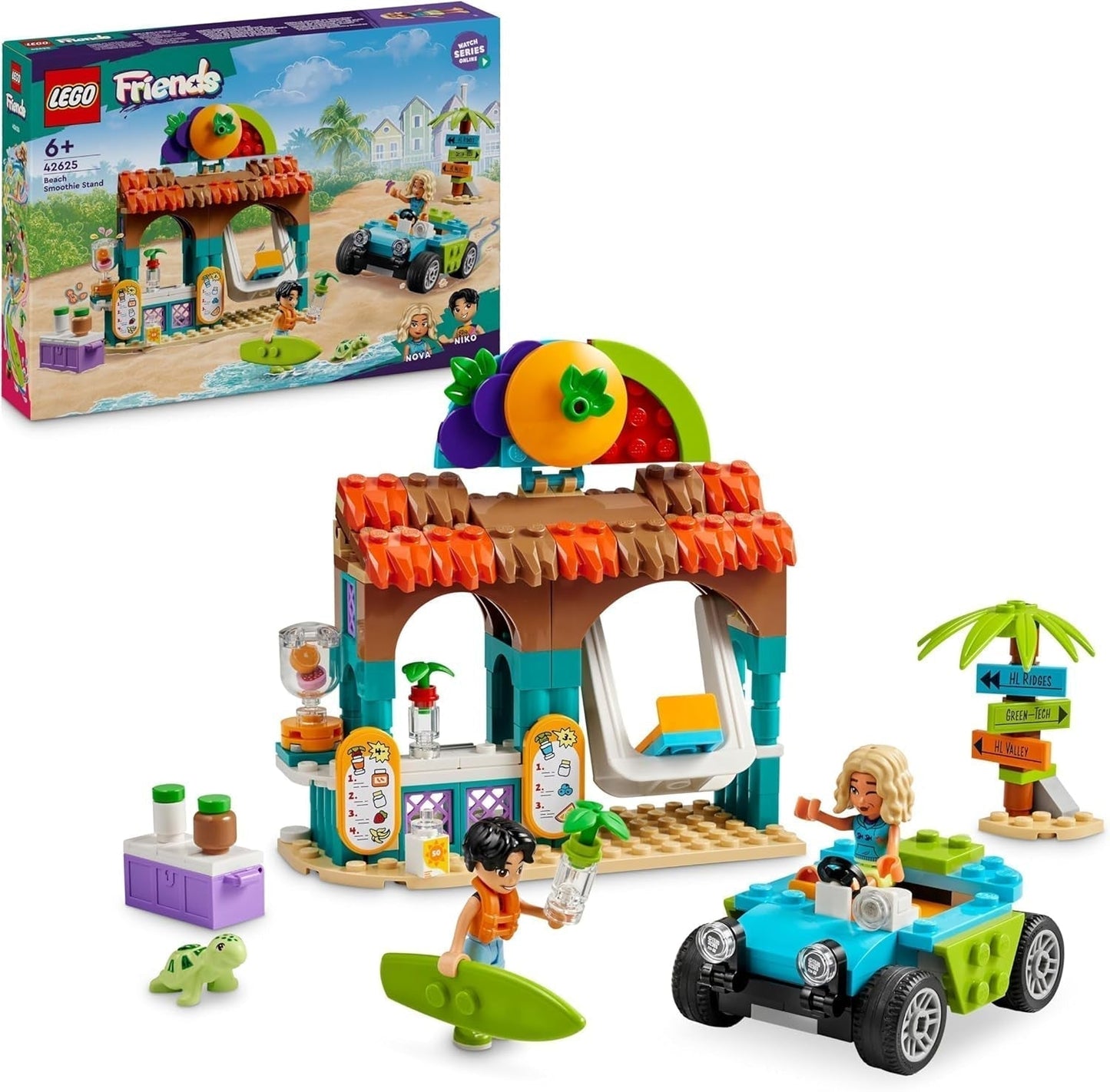 LEGO Friends Smoothieställ på stranden Rollspel Lekset Presentidé för flickor och pojkar 6 år gamla med lekfigurer Sköldpadda och tillbehör Social utveckling Leksak 42625 Byggset Besuche den LEGO-Store Standardtitel