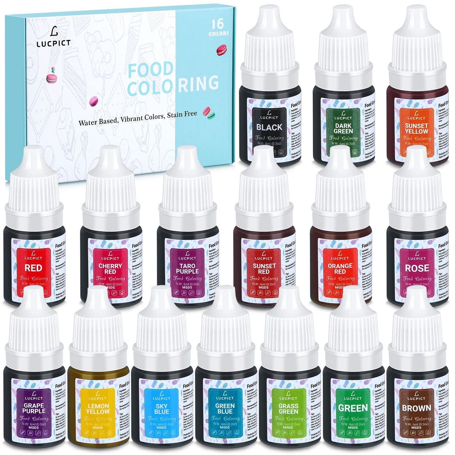 Matfärgning 8x10 ml - Högkoncentrerad flytande matfärgningssats för bakning, kakor, kakor, frosting, macarons, fondant - Livlig matfärg för gör-det-själv-tvålar, slime, hantverk