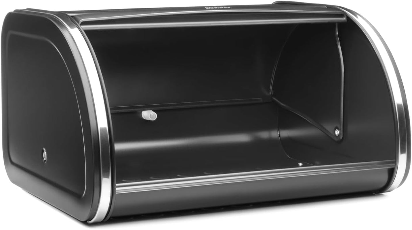 Brabantia rullbrödslåda - Kompakt förvaringslåda för bröd, bagels och frallor med platt lock, slitstarkt stål - medelstor - mattsvart Matförvaringslådor Naty Shop
