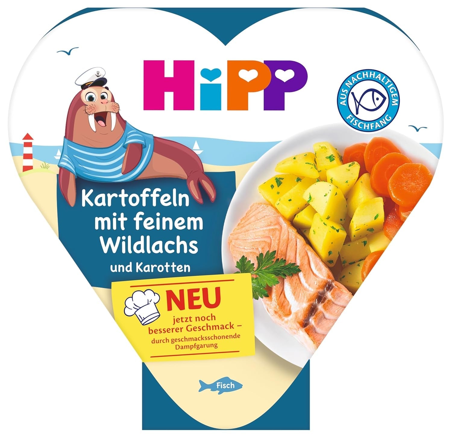 HiPP-potatis med fin vild lax och morötter (6x250g), från 1 år, lättångad, kryddad för barn, från hållbart fiske