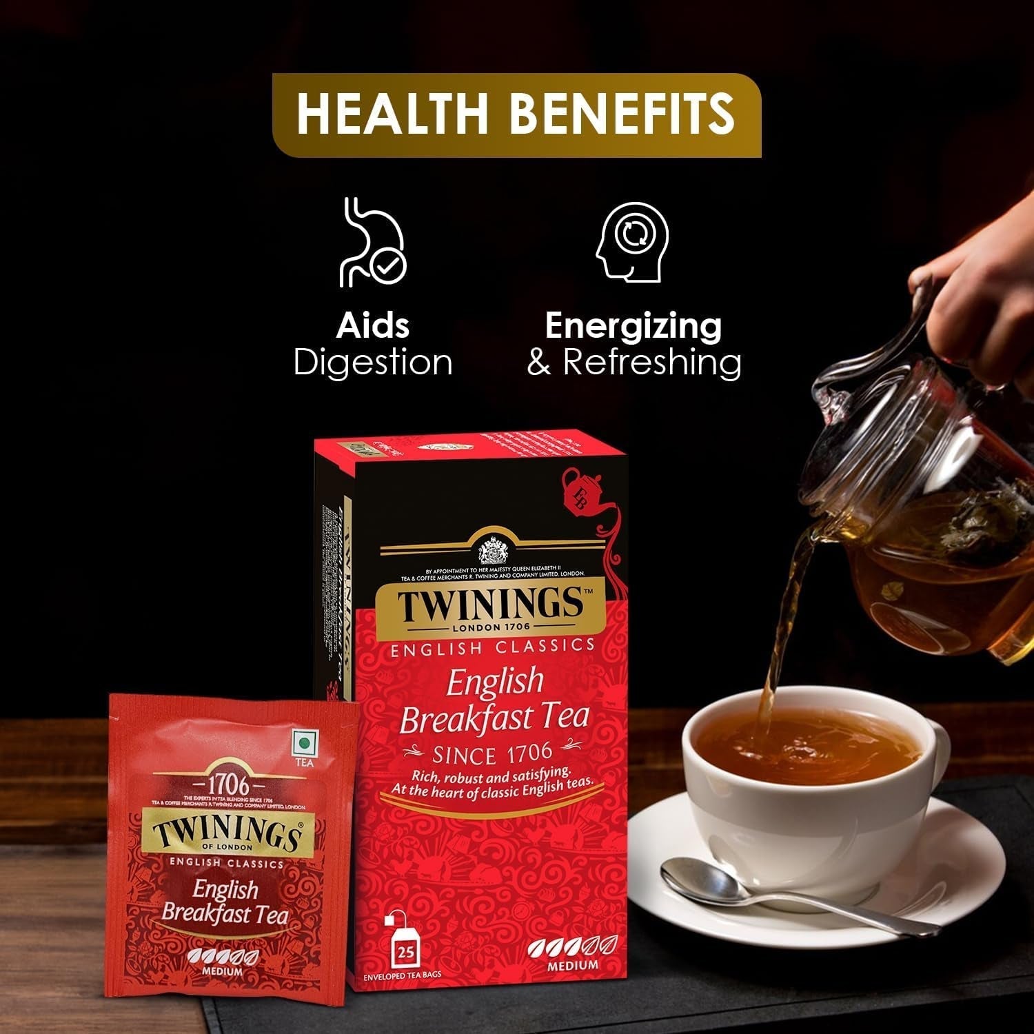 Twinings English Breakfast Black Tea 50g, 25 tepåsar, fullt, runt och starkt svart te från de bästa teplantagen i Sri Lanka och Indien. Svart te Förpackning om 1 (1 x 50 g)
