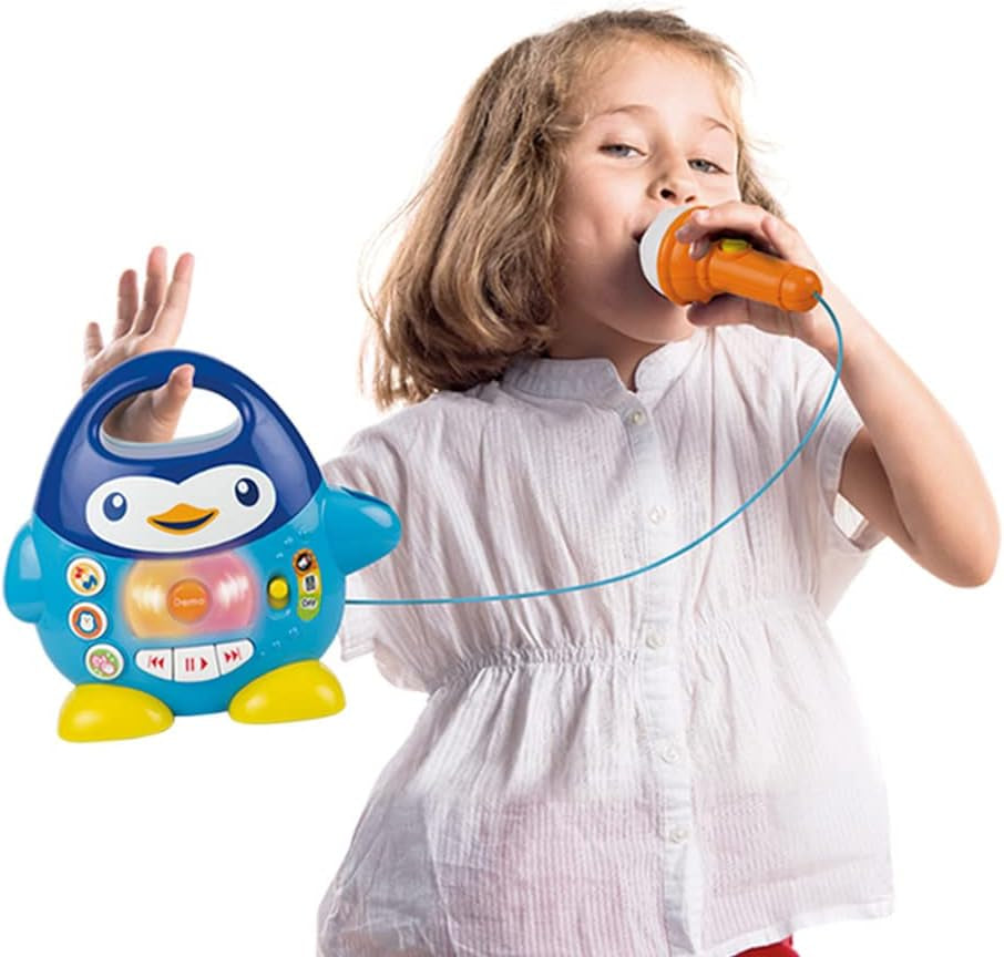 WinFun karaokemusikspelare, pingvindesign, med blinkande ljus och ekoeffekter, i blått, lekfullt stil, USB-anslutning Baby Toys Naty Shop