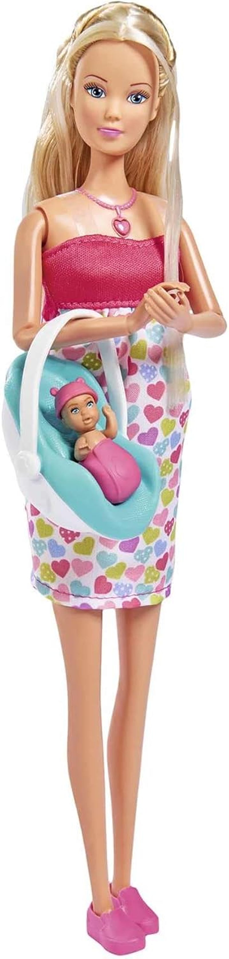Simba 105733480 - Steffi Love Babyryggsäck, Gravid docka med baby och fantastiska ljud, Babytillbehör och bärsele, Pink Naty Shop Single Dolls