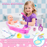 deAO Dockbadkarsset, 33 cm interaktiv docka, dockbadkar, docklekset med napp, dockkläder, badrock, dockblöjor, badkar och funktionell duschspray