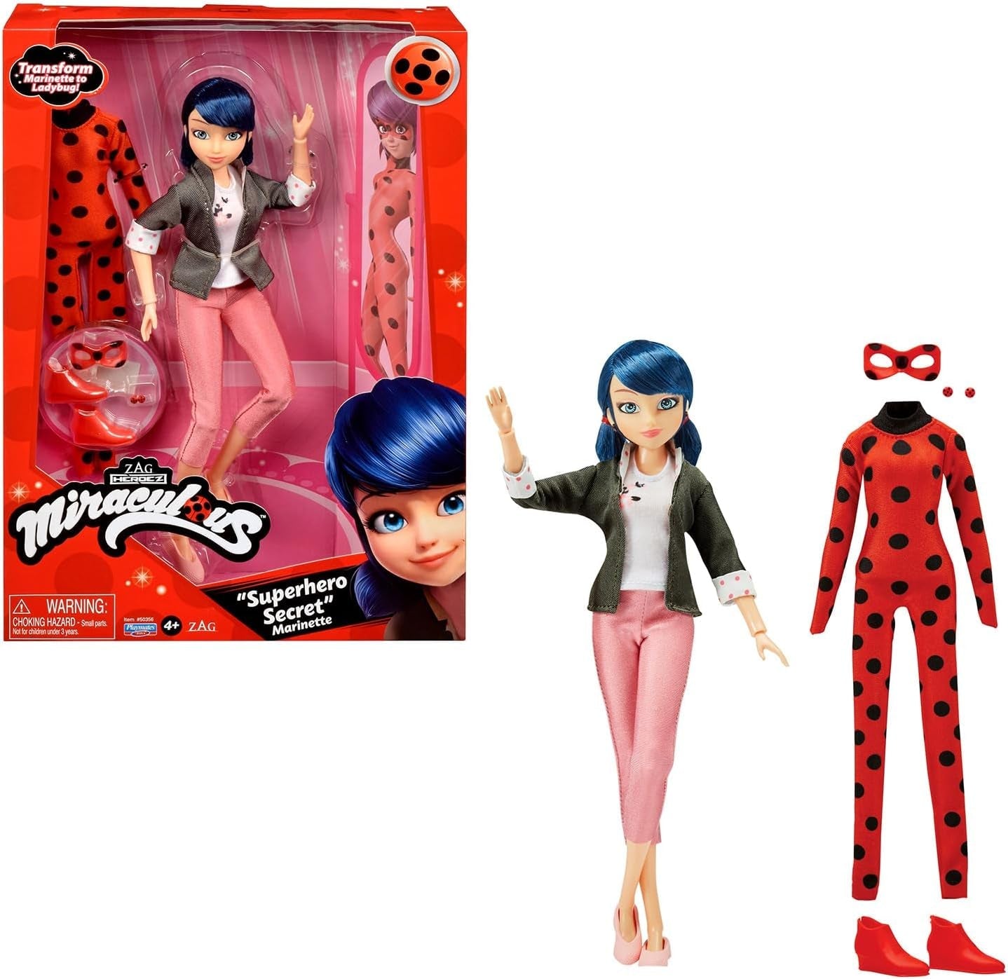 BANDAI - Miraculous Ladybug - Marinette och Ladybug Fashion Doll - 26 cm ledad docka med 2 outfits - Miraculous Toy artikulerad docka - Leksak för åldrarna 4 och uppåt - P50355