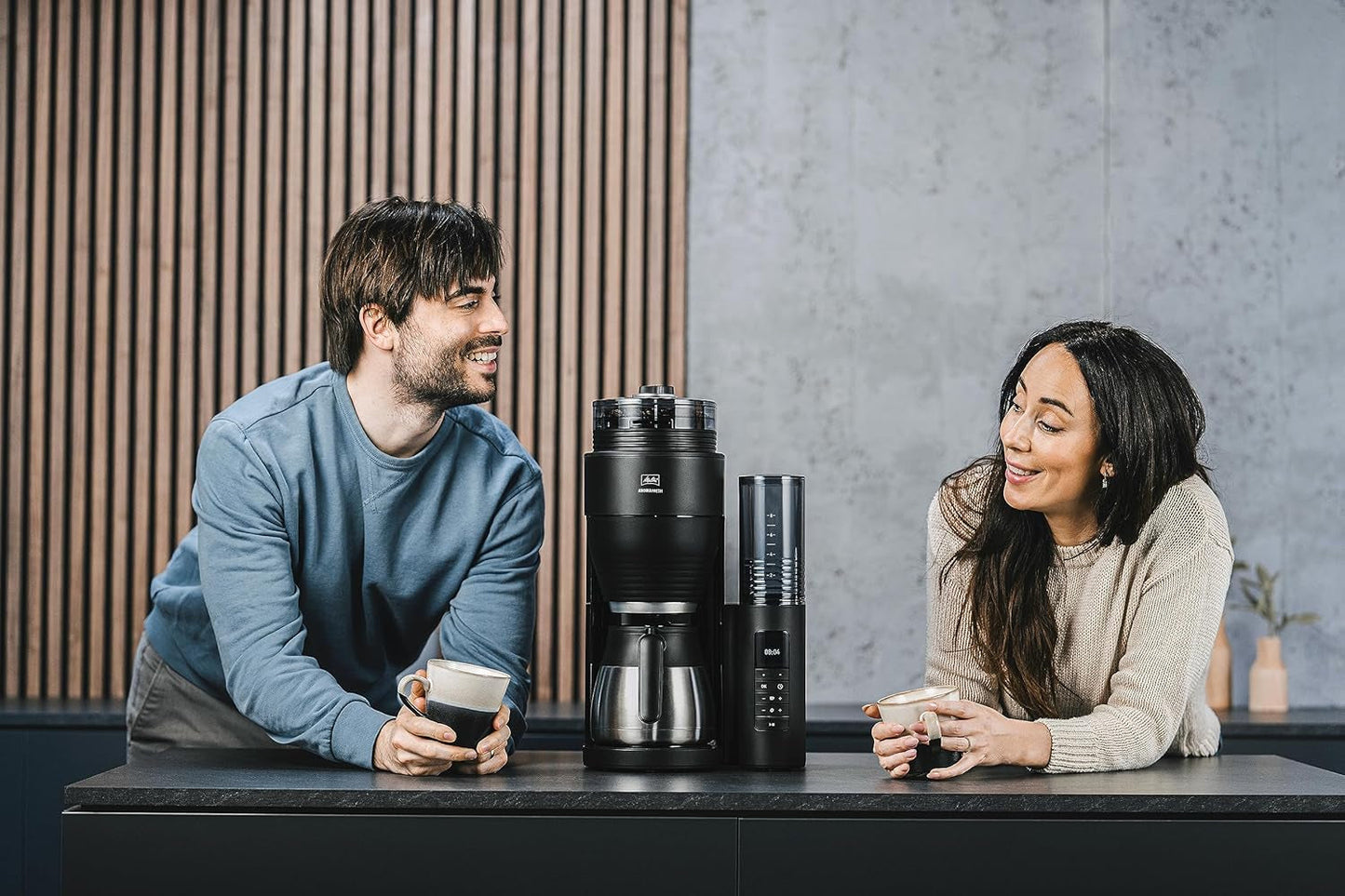 Melitta AromaFresh Therm Pro X - Espressomaskin med filter, integrerad kvarn, avtagbar vattentank, rostfri termokanna och timerfunktion, för upp till 8 koppar kaffe, svart/silver