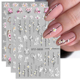 JMEOWIO 3D Nagelsticker Frühling Blume Nail Art Sticker Selbstklebend Nagelaufkleber 5D Stereoskopisk Blumen Dekoration Nageldesign Zubehör 4 Blatt