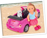 Simba 105731539 - Evi Love Beetle Evi's, Evi med bil, bil: 22 cm, med hund, modedocka, 12 cm, för barn från 3 år och uppåt