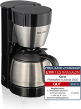 Cloer 5009 Håll varmt filter Espressomaskin för upp till 8 koppar 800W med isolerad rostfri stålkaraff 1x4 filterkopp svart