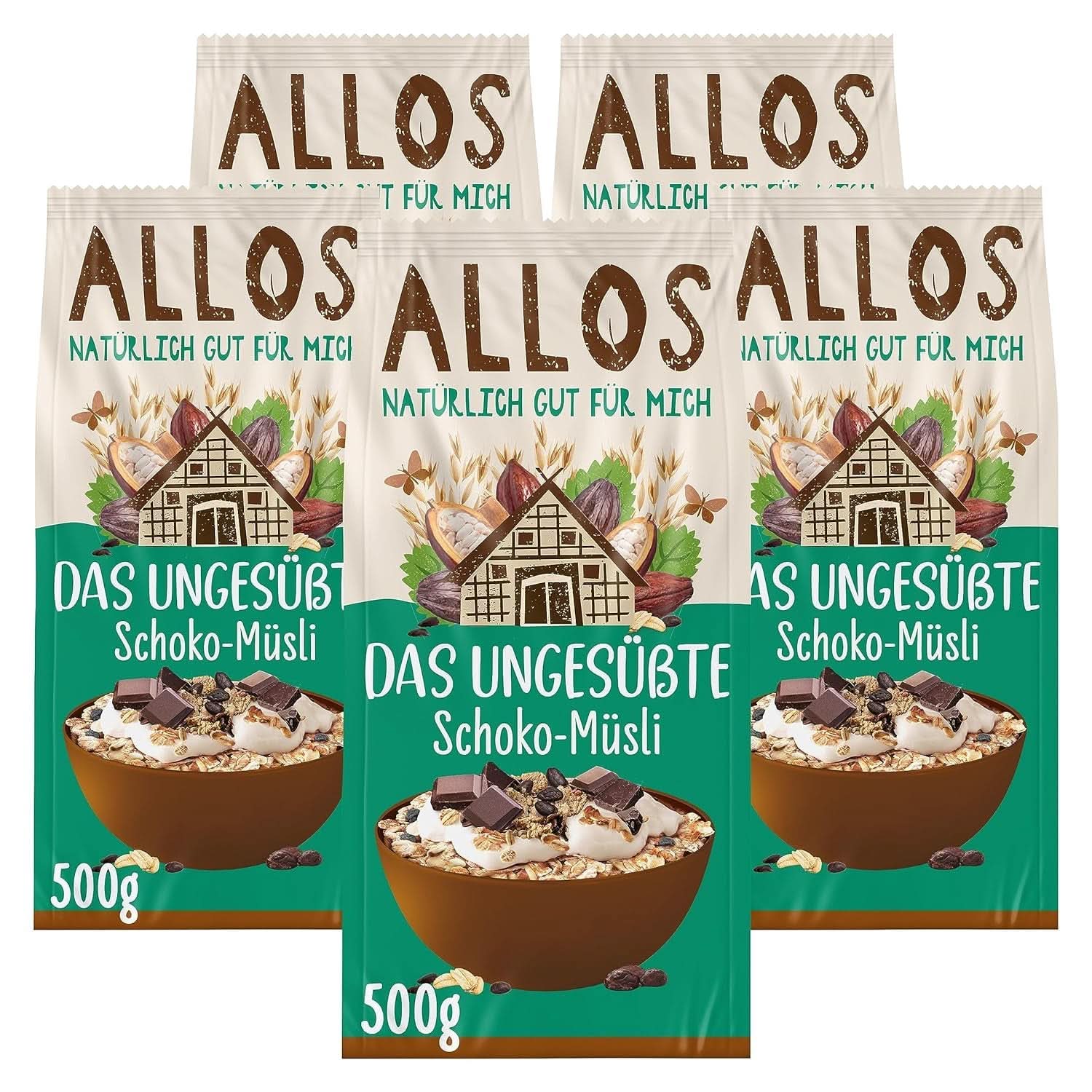 Allos, osötad bärmüsli, förpackning 5 x 500 gram Spannmål Naty Shop Choklad