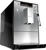 Melitta Solo & Milk - helautomatisk slim kaffemaskin med mjölkskummare, kaffemaskin med avtagbar vattentank, t.ex. kaffe eller cappuccino, silver