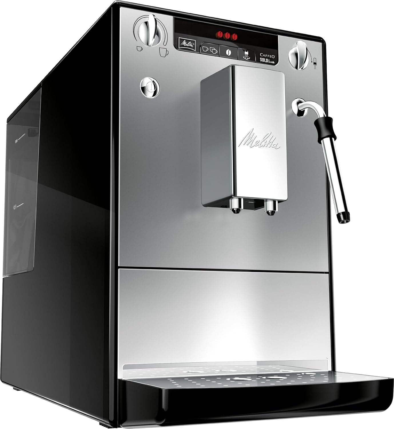 Melitta Solo & Milk - helautomatisk slim kaffemaskin med mjölkskummare, kaffemaskin med avtagbar vattentank, t.ex. kaffe eller cappuccino, silver