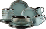 MÄSER 931964 Confino Series servisset för 4 personer, modern vintagelook, keramisk kombinationsset, 20 delar, bensinfärg med svarta accenter, kakel