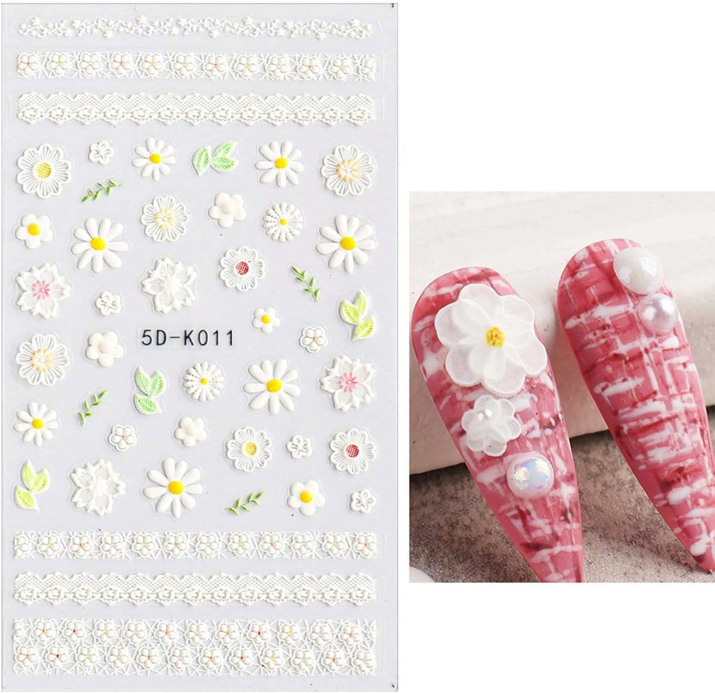 JMEOWIO 3D Nagelsticker Frühling Blumen 5 Blatt Nagelaufkleber 5D Stereoskopisk Selbstklebend Bunte Blüte Nail Art Sticker Dekoration Nageldesign Zubehör