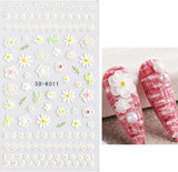 JMEOWIO 3D Nagelsticker Frühling Blumen 5 Blatt Nagelaufkleber 5D Stereoskopisk Selbstklebend Bunte Blüte Nail Art Sticker Dekoration Nageldesign Zubehör