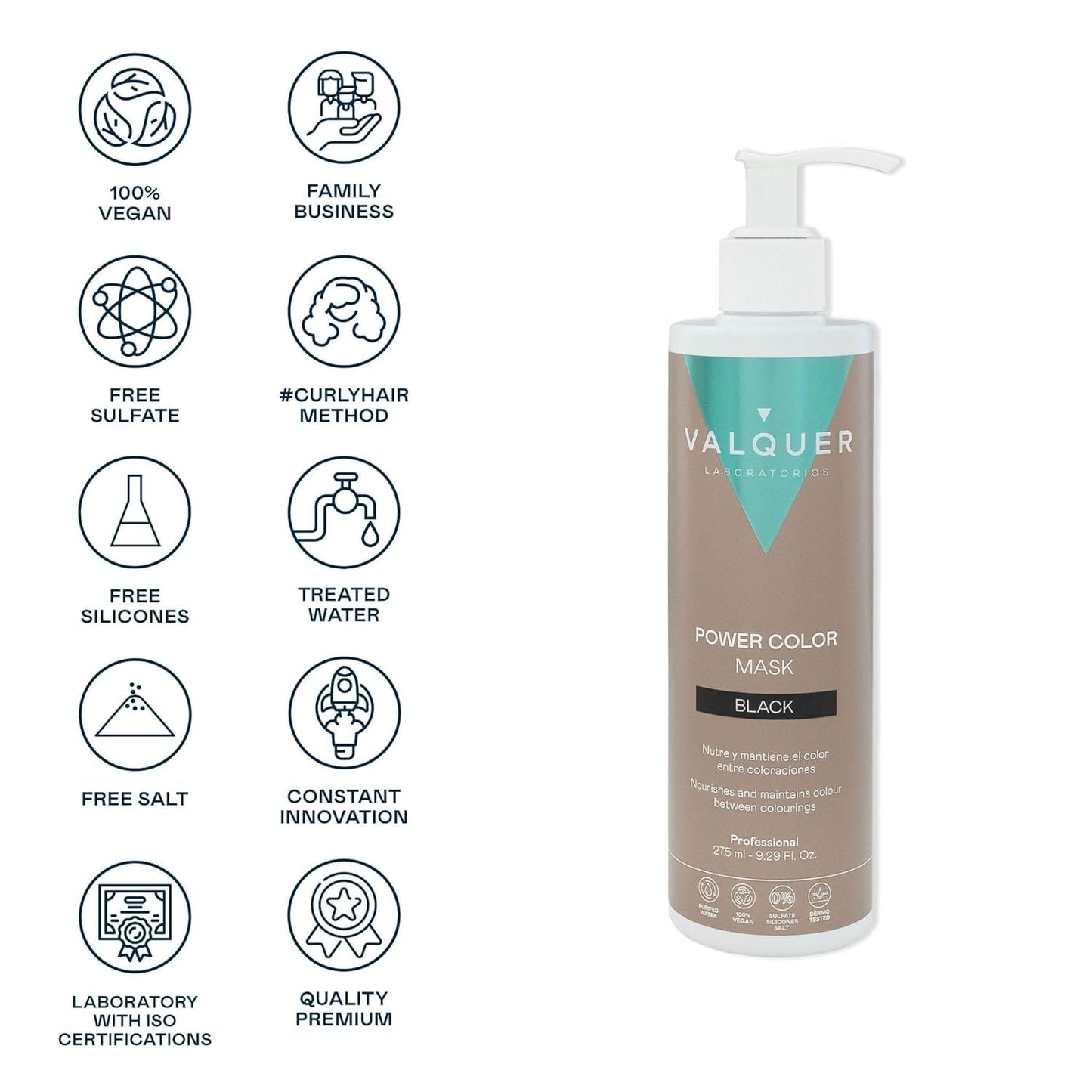 Valquer Power Color Mask vegansk och silikonfri formulering Ger hårfärg 290 ml svart Hårmask Naty Shop
