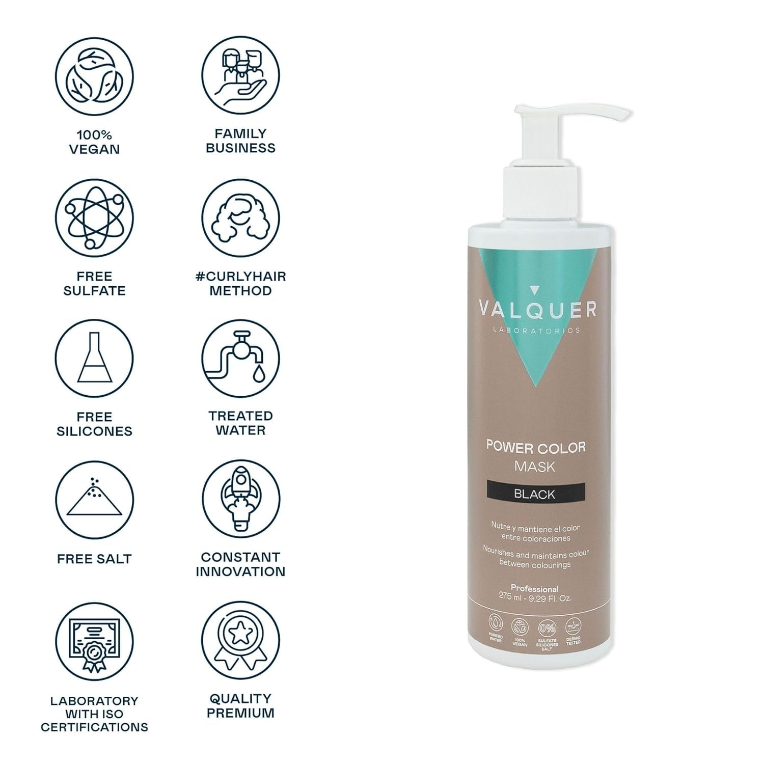 Valquer Power Color Mask vegansk och silikonfri formulering Ger hårfärg 290 ml svart Hårmask Naty Shop